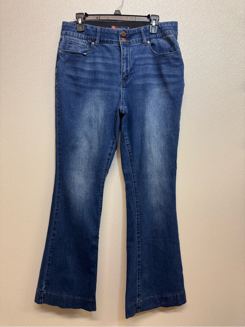 Women's Dark Blue Flare Jeans with Subtle Fade Sz 14 (E-25)